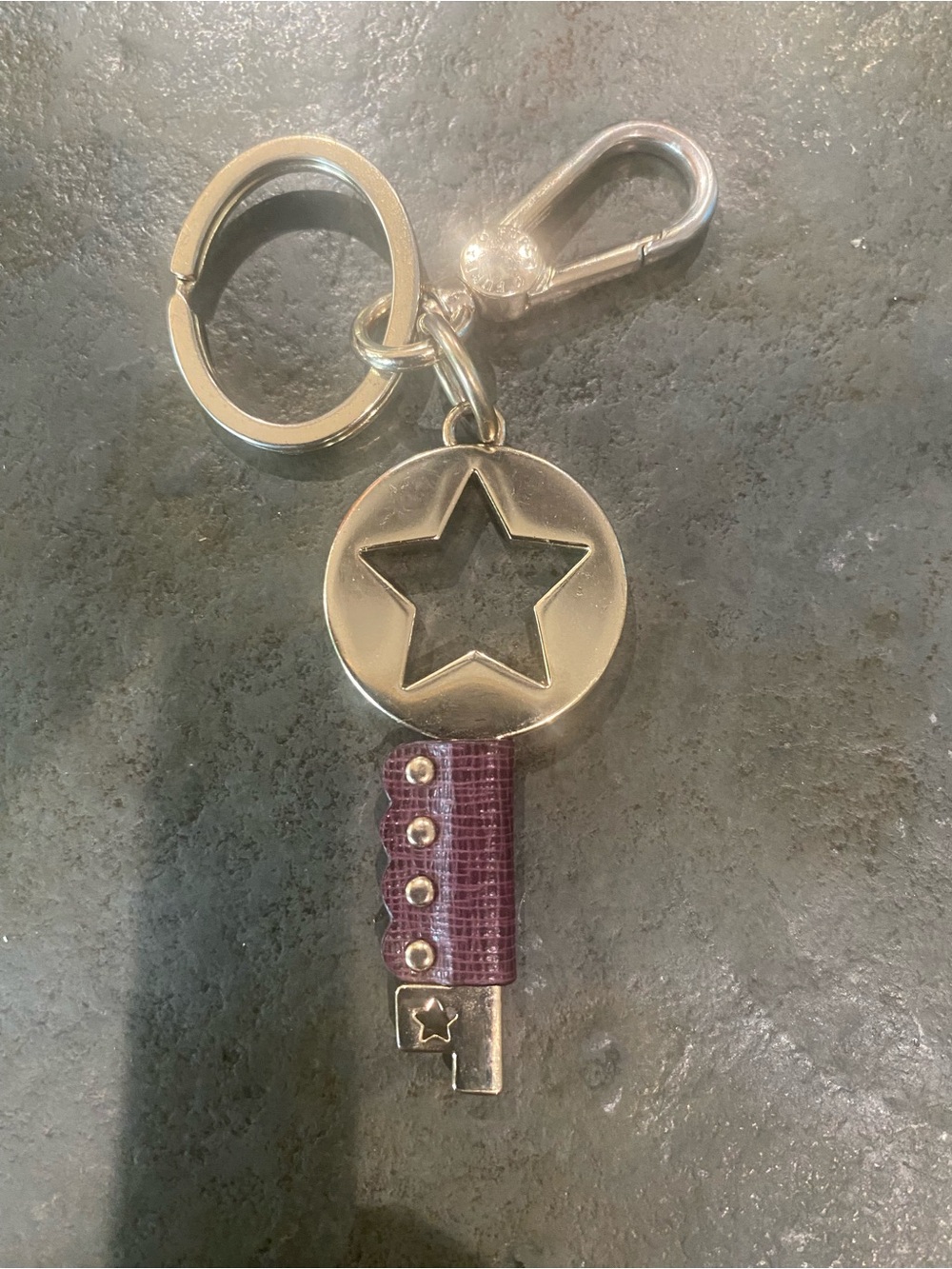 Furla Silver Star Keyring with Plum Leather Accent